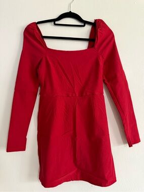 Francesca's Collections Crimson Long-Sleeve Square-Neck Mini Dress